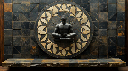 Zen Meditation Statue with Sacred Geometric Background