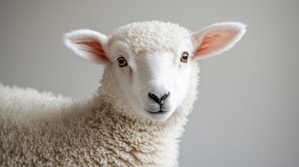 Realistic Photography of White Sheep with Clear Details and Soft Features in Studio Setting