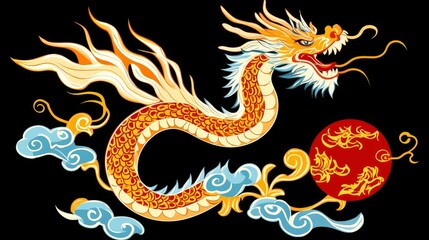 Obraz premium Vibrant Asian Dragon Art with Red Orb Design