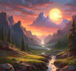 Obraz premium Illustration of fantasy scenic landscape.