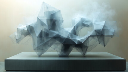 Futuristic Abstract Geometric Wireframe Sculpture with Misty Effect