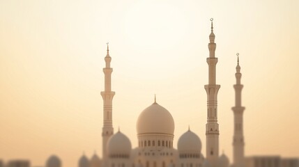 Sunrise over Grand Mosque, peaceful dawn, architectural detail