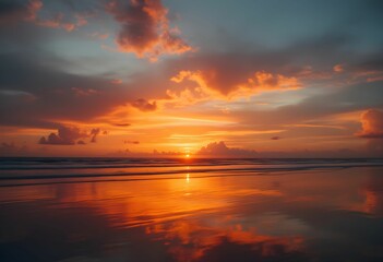 Obraz premium ranquil Beach Sunset with Gentle Ocean Waves