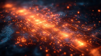 Fototapeta premium Abstract Digital Circuitry: Glowing Pathways of Data