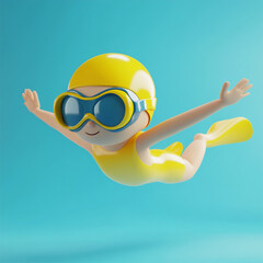 Energetic young swimmer in yellow goggles diving into water, dynamic sports concept representing confidence, action, and athletic spirit