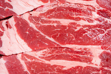 top view fresh raw beef slices