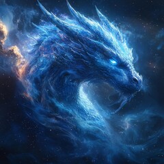 Celestial Dragon Glowing with Cosmic Energy Swirling Through Dark Void with Starlight