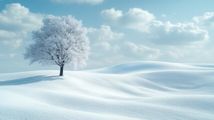 Solitary Winter Tree in Snowy Landscape