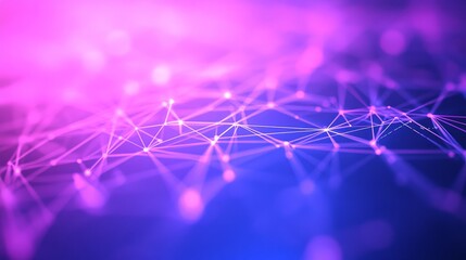 Abstract Network of Pink and Blue Connected Points on Dark Gradient Background, Technology Concept