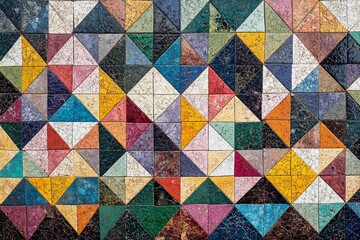 Fototapeta premium Colorful mosaic pattern featuring diverse geometric shapes in a vibrant design