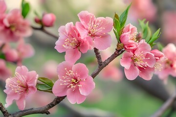 Obraz premium A delicate and beautiful spring background featuring peach blossoms