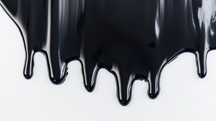 Glossy Black Paint Dripping on White Surface Creating Artistic Design