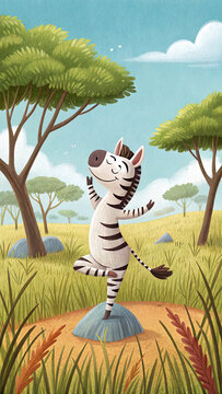 cute zebr in the jungle, savannah doing yoga, sport is life