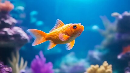 Fototapeta premium Vibrant Orange Fish Swimming in Aquarium Tank
