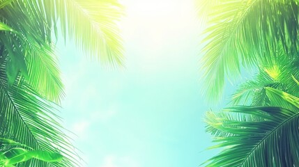 Fototapeta premium Vibrant Palm Fronds Under Sunny Tropical Sky