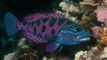 Obraz premium Vibrant Purple Reef Fish in Underwater Habitat