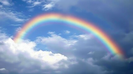 Vibrant Rainbow Arcing Across Cloudy Sky