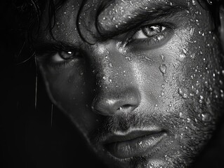 Pensive Man Reflected in Rain Streaked Window with Dramatic Lighting
