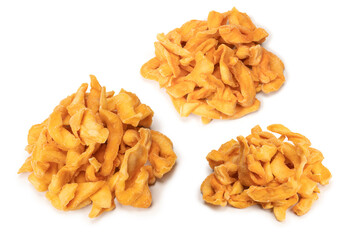 Dried melon slices isolated on a white background.