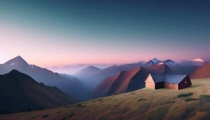 sunrise in the mountains 3D environment based on minimalism