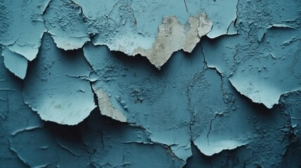 An abstract blue grunge paint texture on a cracked plaster wall, featuring layers of worn-out brushstrokes and peeling paint details. Ultra-detailed 4K photography.
