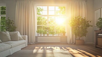 Bright and Inviting Living Room with Sunlight and Indoor Plants