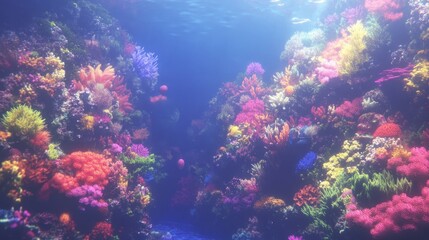 Obraz premium Vibrant Underwater Coral Reef Ecosystem Panorama (1)