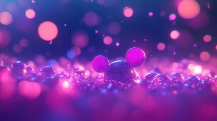 Tiny air bubbles suspended in a smooth, thick liquid, illuminated by warm pink and magenta neon light, creating a delicate and futuristic look. 4K ultra-realistic photograph