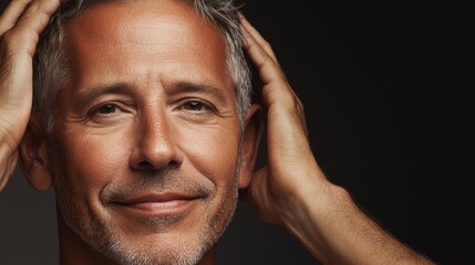 Obraz premium Senior Man Embracing a New Hairstyle with a Confident Smile and Stylish Look