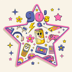 Colorful 90's Iconic Items in Star Shape
