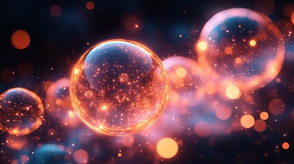 Abstract Cosmic Spheres: Glowing Nebulae and Celestial Orbs