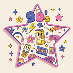 Colorful 90's Iconic Items in Star Shape