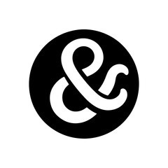 Black round shape with ampersand icon silhouette vector flat illustration design on white background.