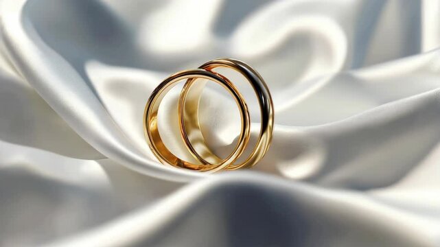 Golden Wedding Rings on White Silk: A Symbol of Everlasting Love and Commitment