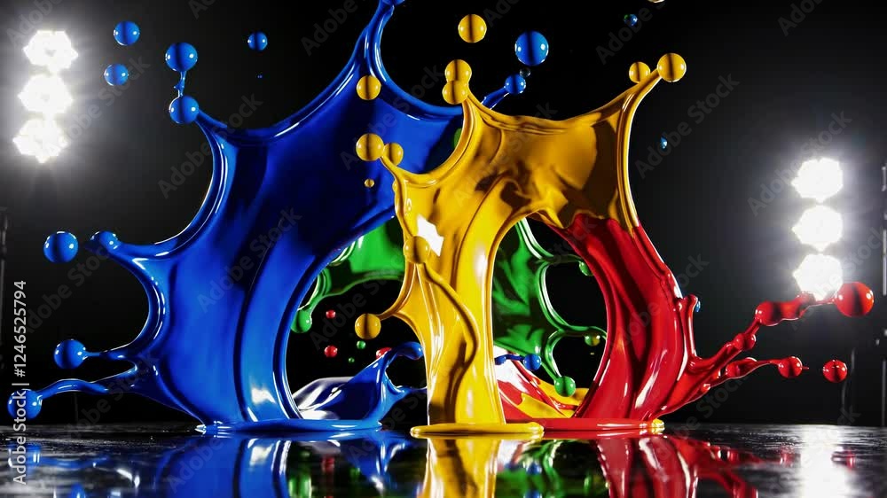 Poster colorful splashes create dynamic circles of paint in artistic display at studio
