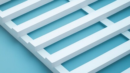 A minimalist design featuring white slats against a light blue background, embodying a clean and modern aesthetic.