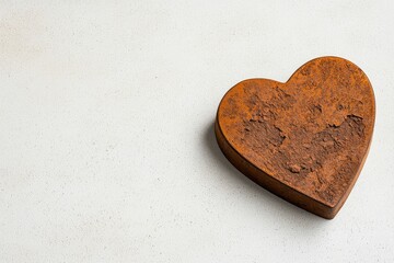 Rustic heart sculpture on textured background.