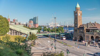 Aerial timelapse of St. Pauli Piers in Hamburg, Germany