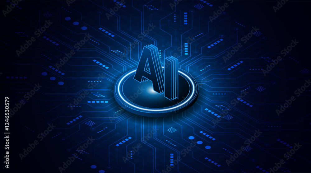 Poster Digital technology of the future. AI icon or artificial intelligence symbol. Future advanced artificial intelligence technology circuit board concept	