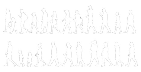 Contour of moving people (crowd). Vector illustration.