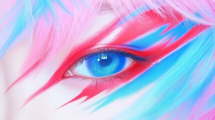 Vivid Blue Eye with Abstract Red Blue Makeup