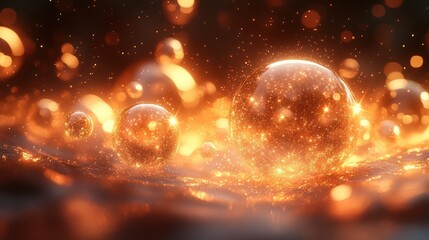 Naklejka premium Golden Celestial Spheres: A Glimmering Abstract Artwork