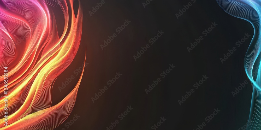 Poster abstract colorful waves of light in a dark background, creating a dynamic and modern visual effect.