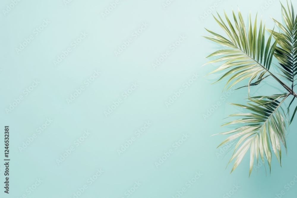 Poster tropical beach with a coconut palm tree and crystal clear turquoise water during a sunny day invitin