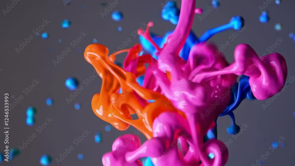 Fototapete Dynamic blue paint splashes create mesmerizing patterns in close-up view