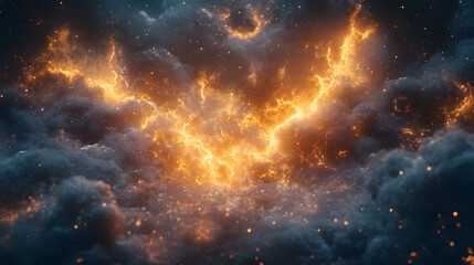 Obraz premium Dark and Stormy Cityscape with Lightning and Fire in the Streets