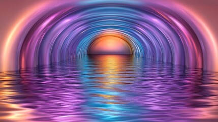 Abstract Tunnel of Flowing Light, Purple, Blue, Orange, and Pink, Reflection, Digital Art