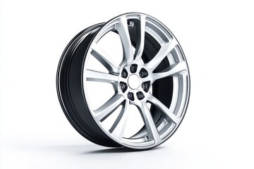 Obraz premium High-quality isolated car wheel rim with sharp details and realistic lighting on a white background
