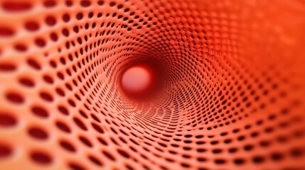 A vibrant, abstract image depicting a swirling tunnel of orange with dotted patterns, creating a sense of depth and movement.