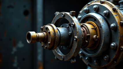 Rusting industrial machinery with gears.